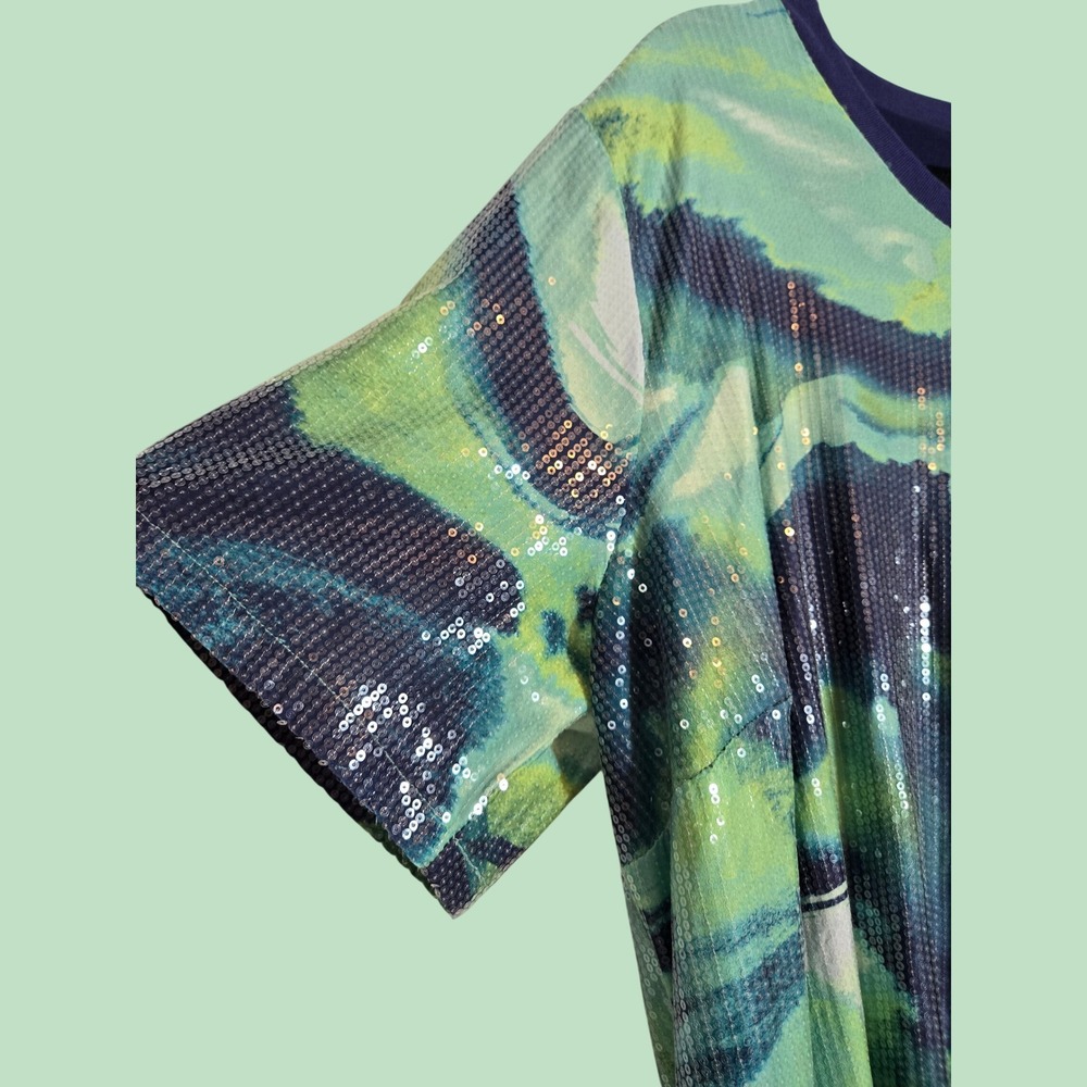 Nina Parker x Macys Neon Marble Sequin T-Shirt Dress Blue Green 1X 822-CSB053W - Picture 6 of 9